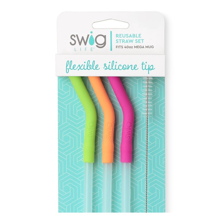 Swig Life Neon Lime/Orange/Berry Reusable Straw Set (Mega Mugs) | Lids, Straws + More