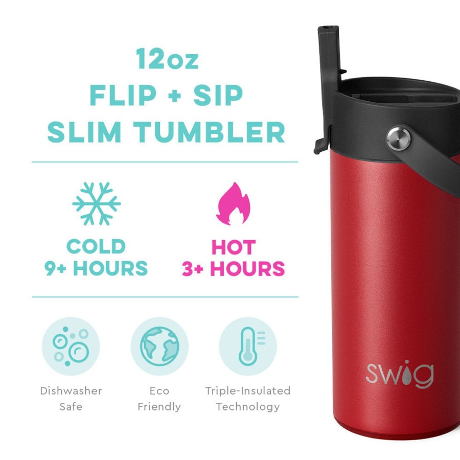 Swig Life Crimson Flip + Sip Slim Tumbler (12Oz) | Water Bottles