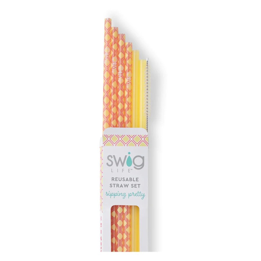 Swig Life Pink Lemonade + Yellow Reusable Straw Set | Lids, Straws + More