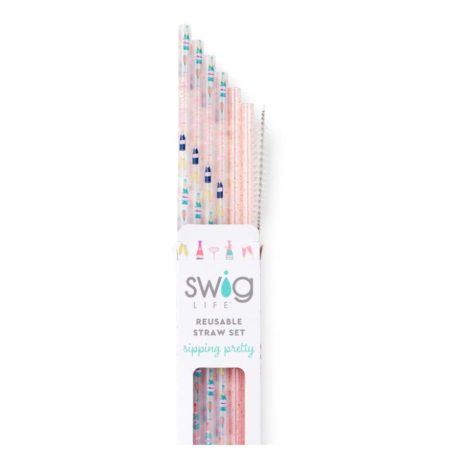 Swig Life Pop Fizz + Pink Glitter Reusable Straw Set | Lids, Straws + More