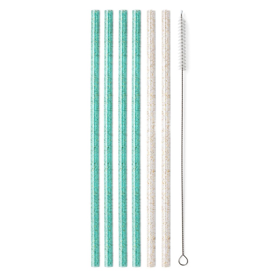 Swig Life Glitter Clear + Aqua Reusable Straw Set | Lids, Straws + More