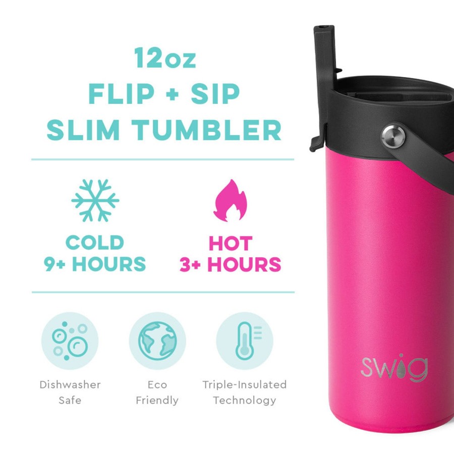 Swig Life Hot Pink Flip + Sip Slim Tumbler (12Oz) | Water Bottles