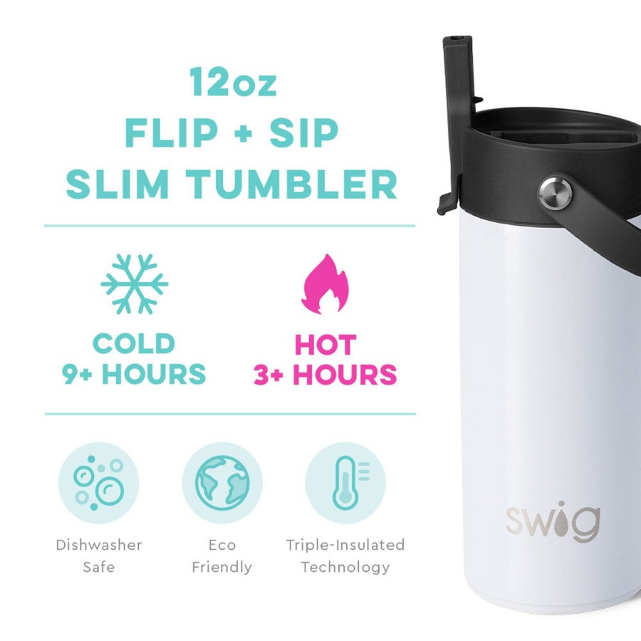 Swig Life Shimmer White Flip + Sip Slim Tumbler (12Oz) | Water Bottles