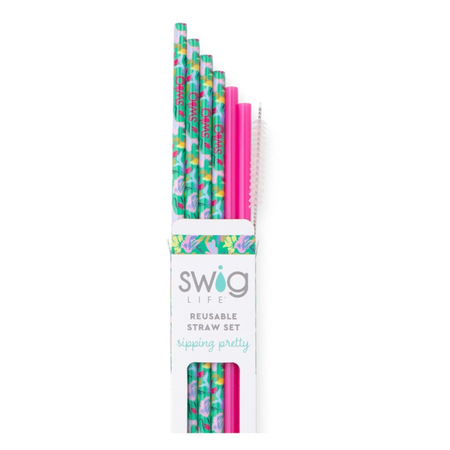 Swig Life Paradise + Hot Pink Reusable Straw Set | Lids, Straws + More