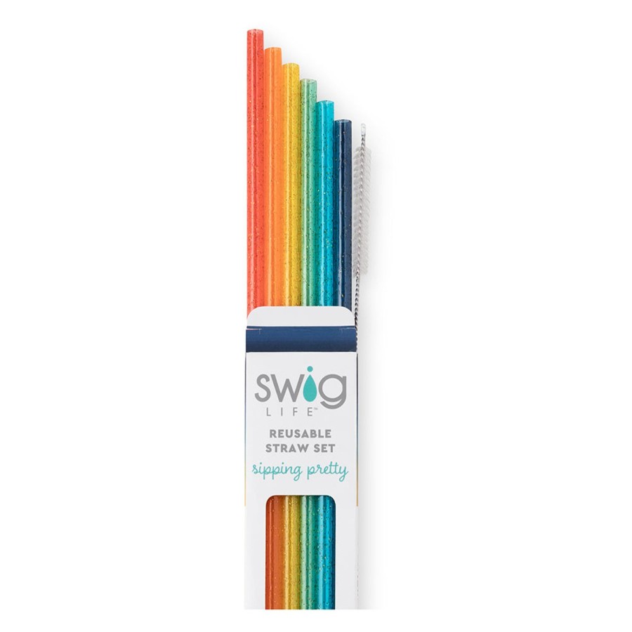 Swig Life Retro Rainbow Glitter Reusable Straw Set | Lids, Straws + More