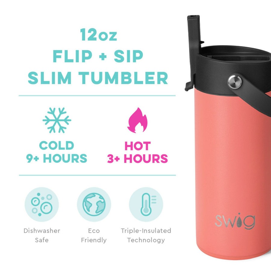 Swig Life Coral Flip + Sip Slim Tumbler (12Oz) | Water Bottles