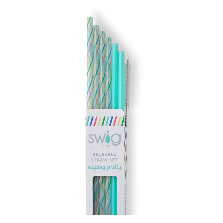 Swig Life Rainbow + Aqua Reusable Straw Set | Lids, Straws + More