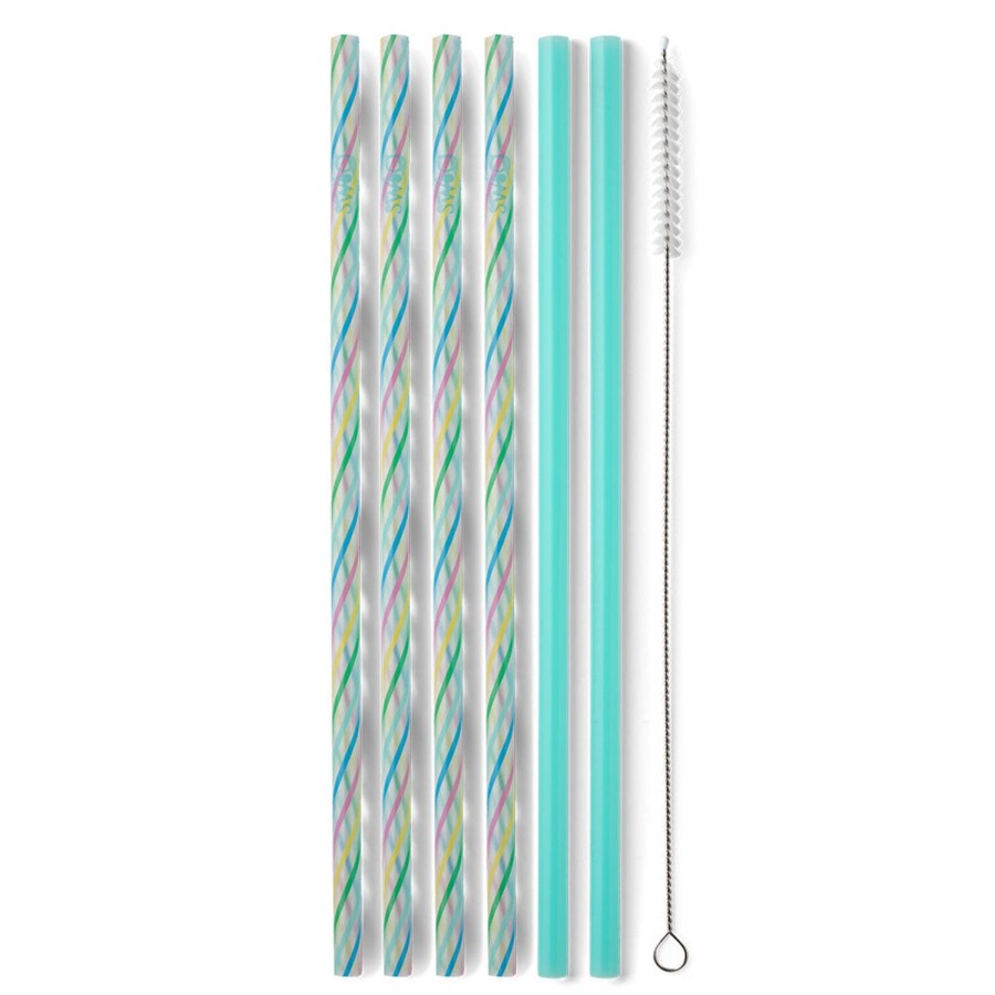 Swig Life Rainbow + Aqua Reusable Straw Set | Lids, Straws + More