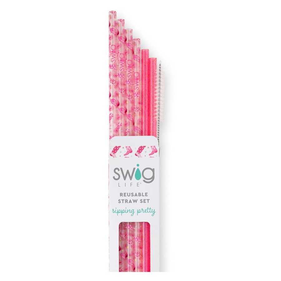 Swig Life Let'S Go Girls + Pink Glitter Reusable Straw Set | Lids, Straws + More