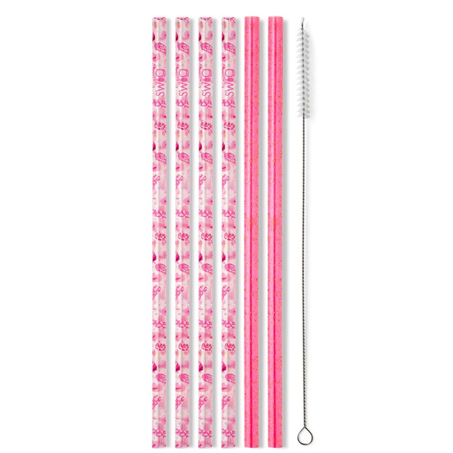 Swig Life Let'S Go Girls + Pink Glitter Reusable Straw Set | Lids, Straws + More