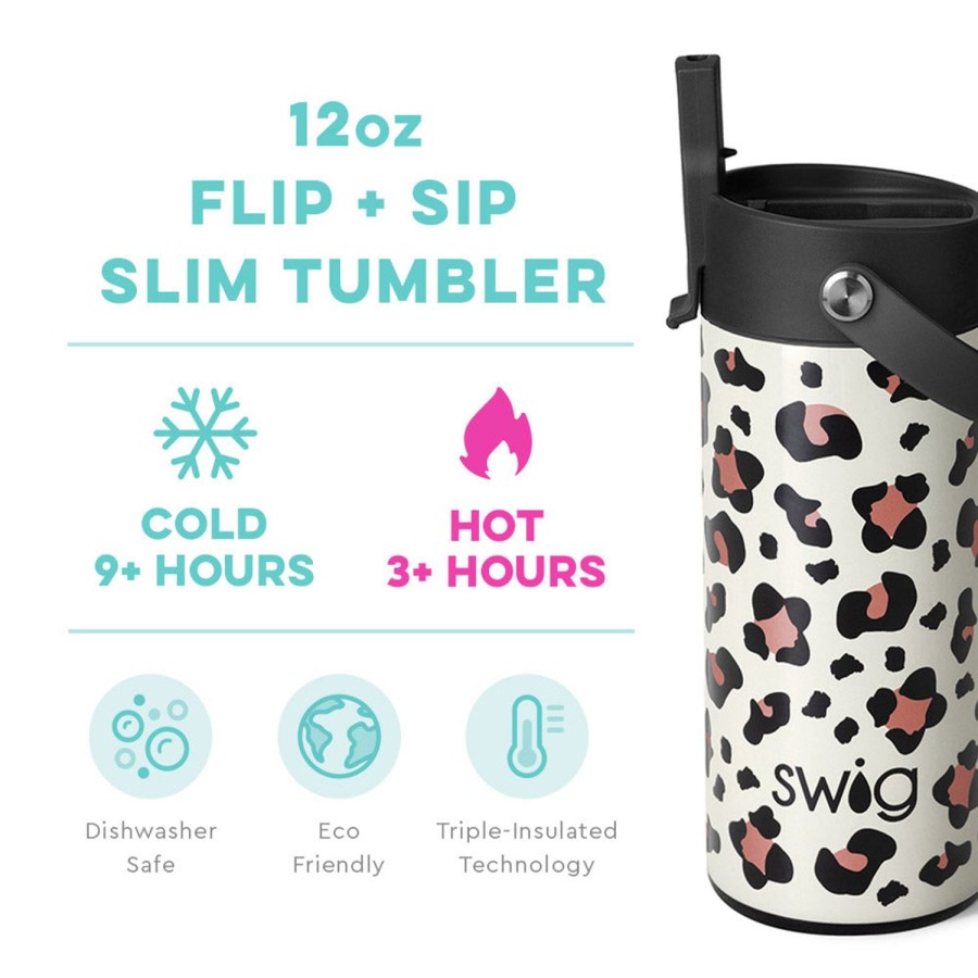 Swig Life Luxy Leopard Flip + Sip Slim Tumbler (12Oz) | Water Bottles