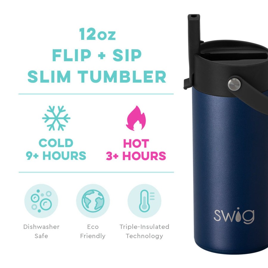 Swig Life Navy Flip + Sip Slim Tumbler (12Oz) | Water Bottles