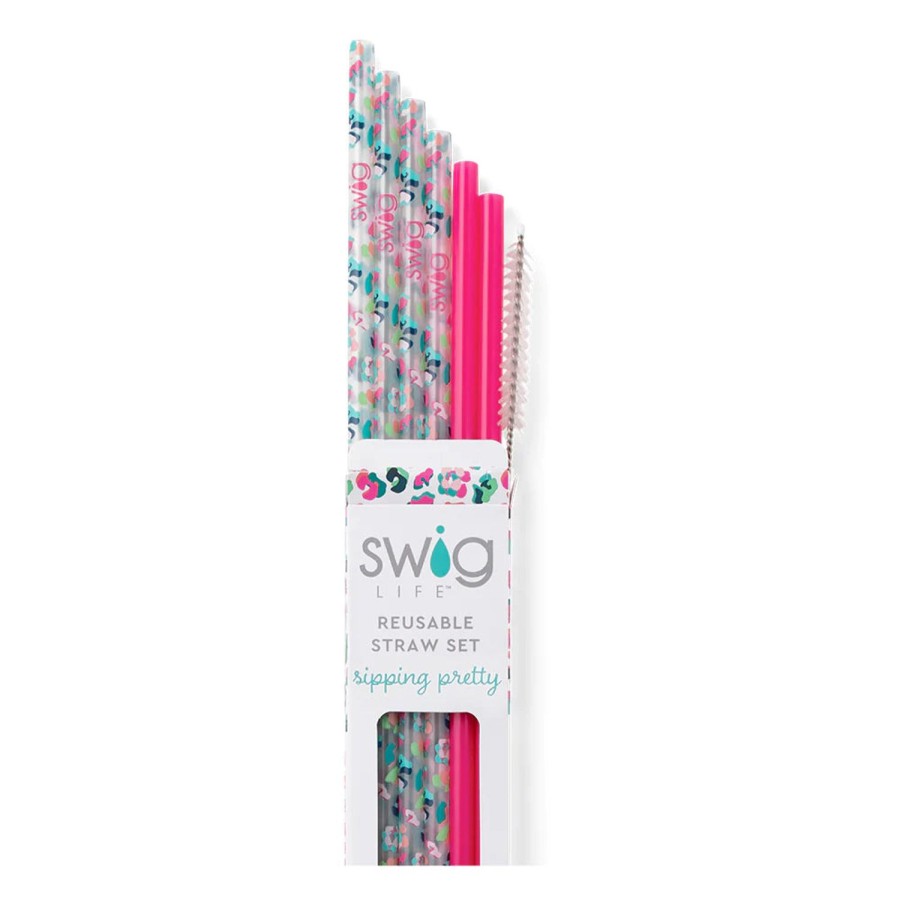 Swig Life Party Animal + Hot Pink Reusable Straw Set | Lids, Straws + More